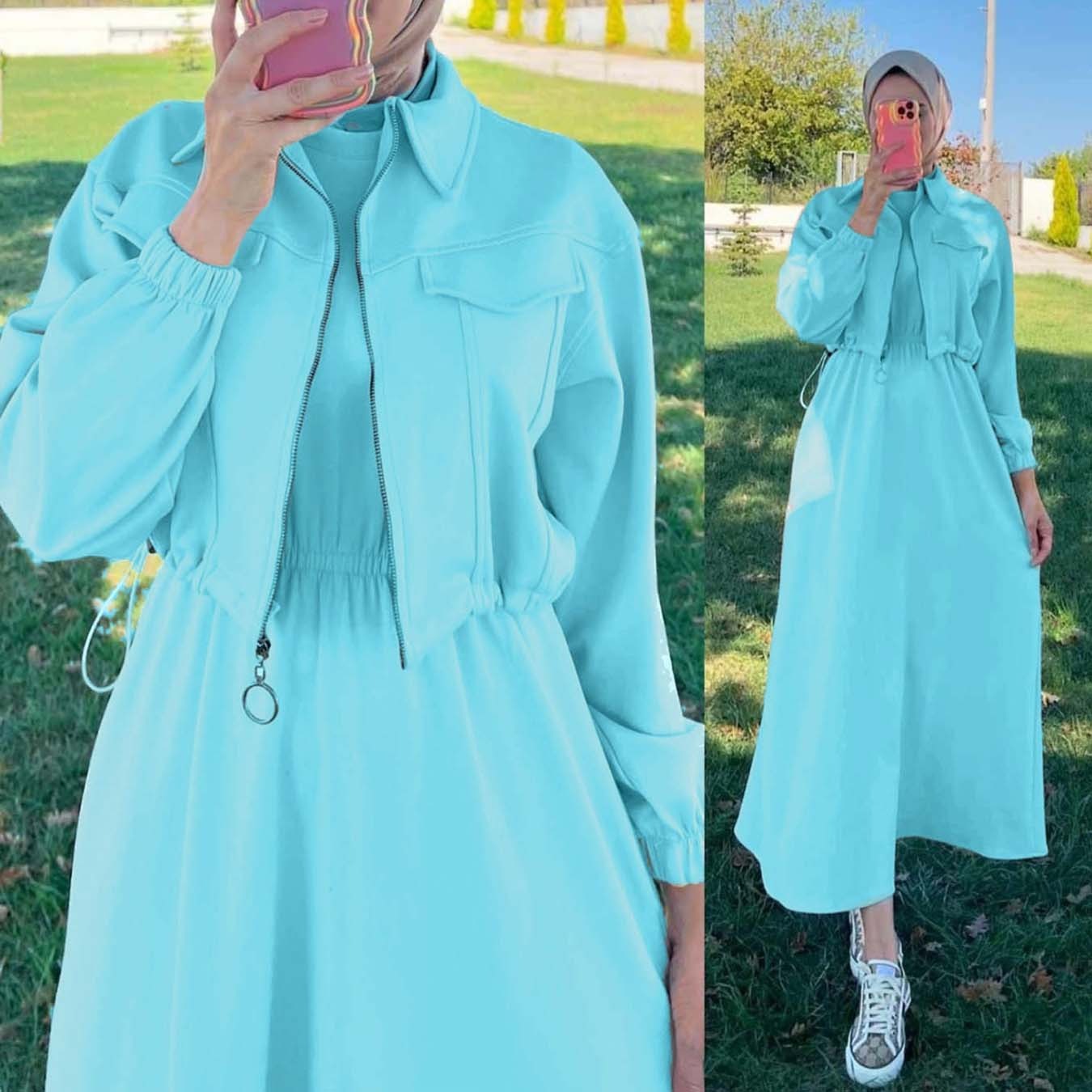 Drop Shoulder Short Jacket Maxi Style 2-Pcs Winter Co-Ord Set. WWTS-15