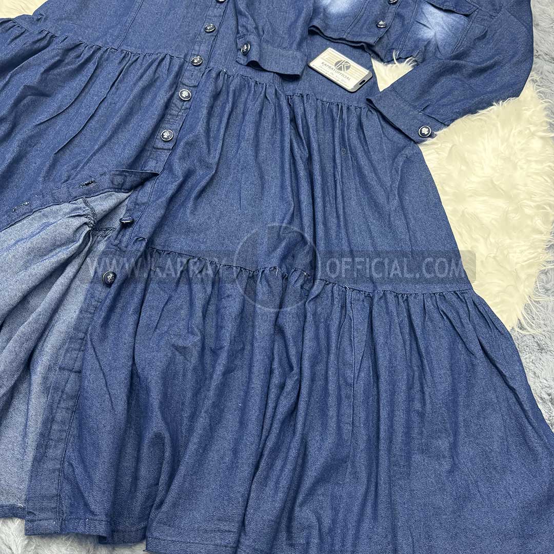 Premium Denim Jacket & Front Open Maxi