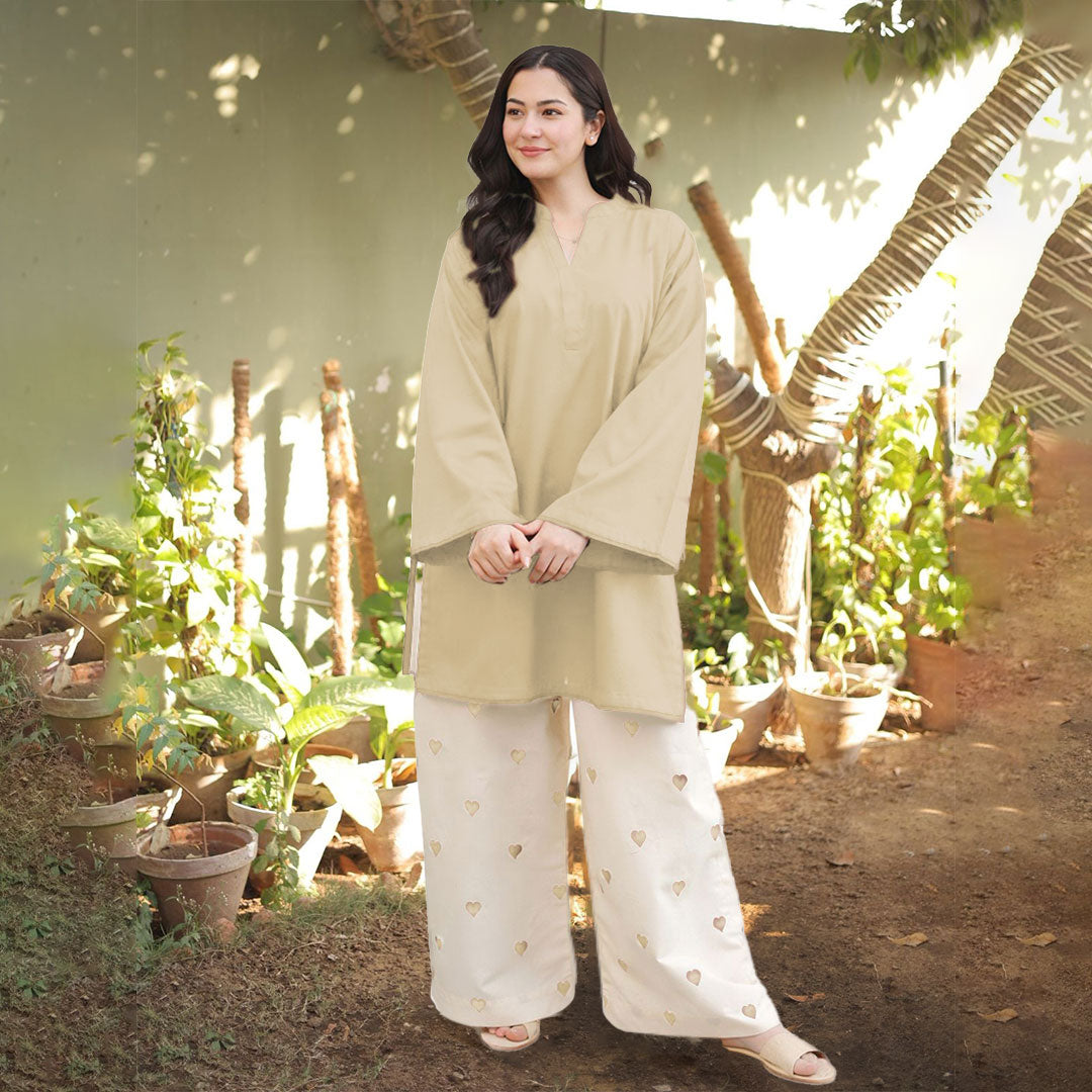 Heart Embroidered Khaddar 2-Piece Set