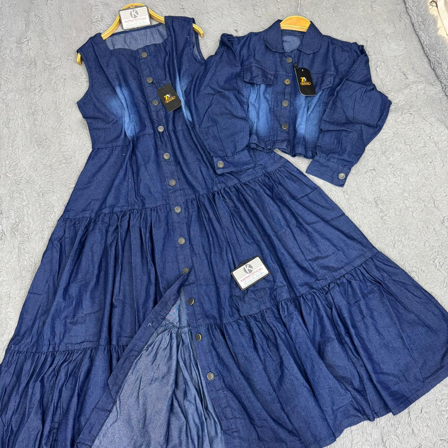 Denim Jacket & Front Open Maxi