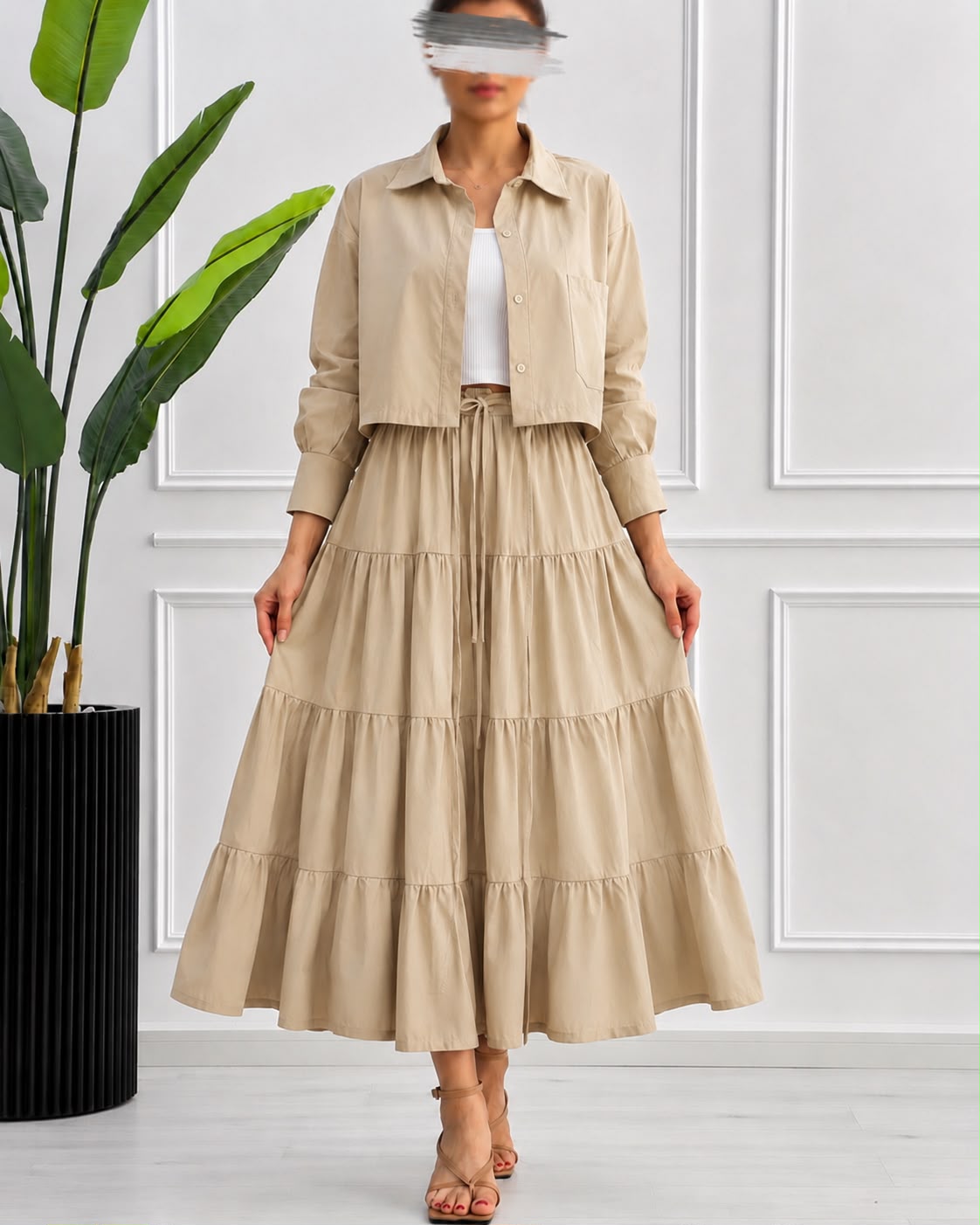 Tiered Skirt Cropped Jacket 3-Piece ZM - 020