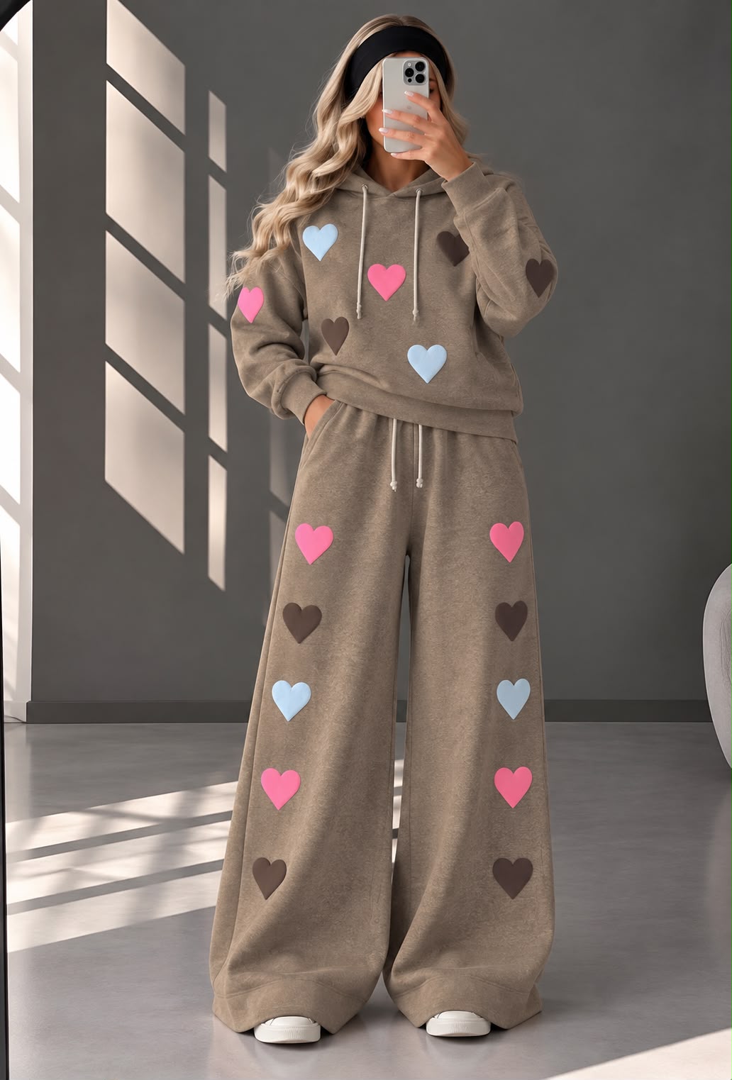 Love Hearts Baggy Hoodie & Wide Leg Flapper 2 Piece Set