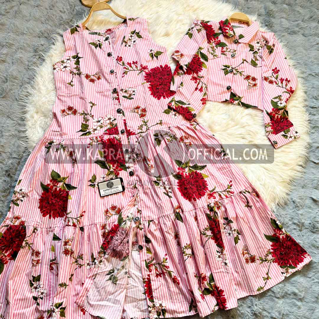Striped and Floral Viscose Dress Set | KO-2