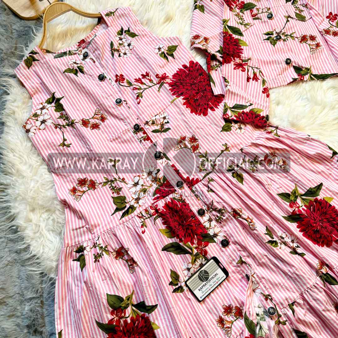 Striped and Floral Viscose Dress Set | KO-2