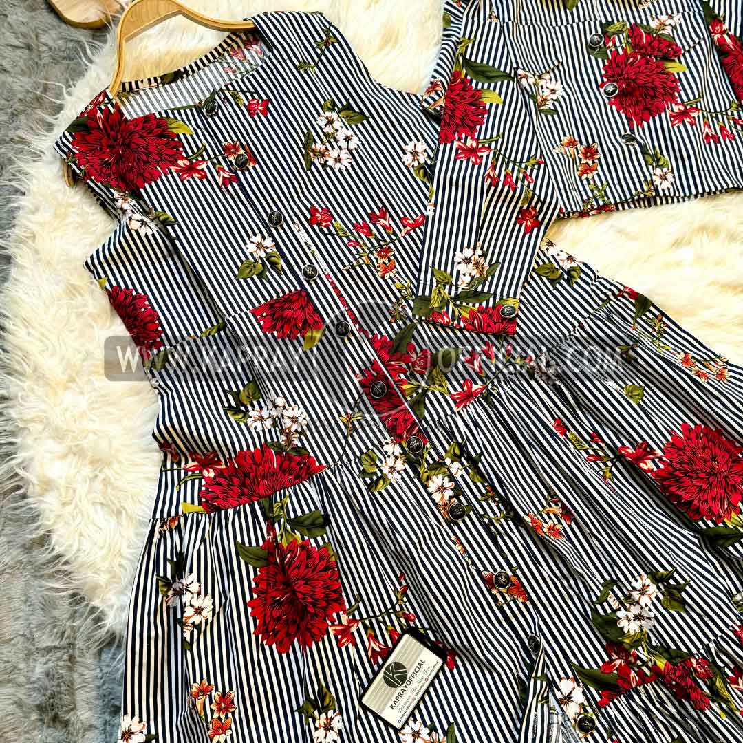 Striped and Floral Viscose Dress Set | KO-2