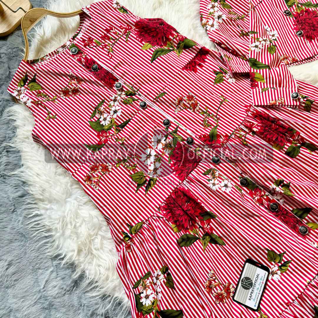 Striped and Floral Viscose Dress Set | KO-2
