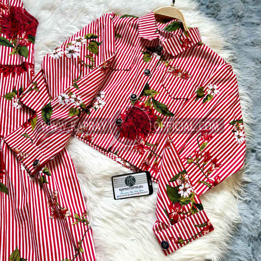 Striped and Floral Viscose Dress Set | KO-2