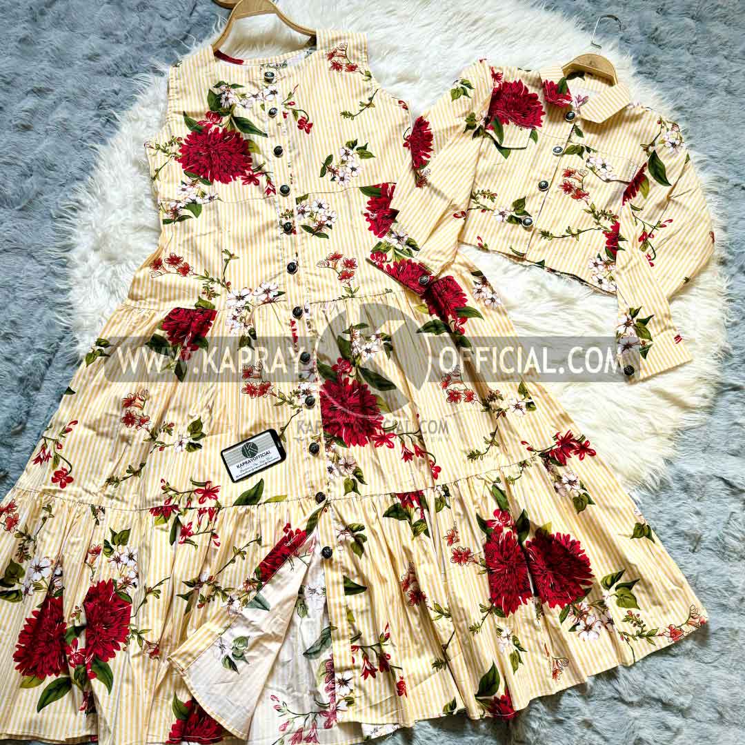 Striped and Floral Viscose Dress Set | KO-2