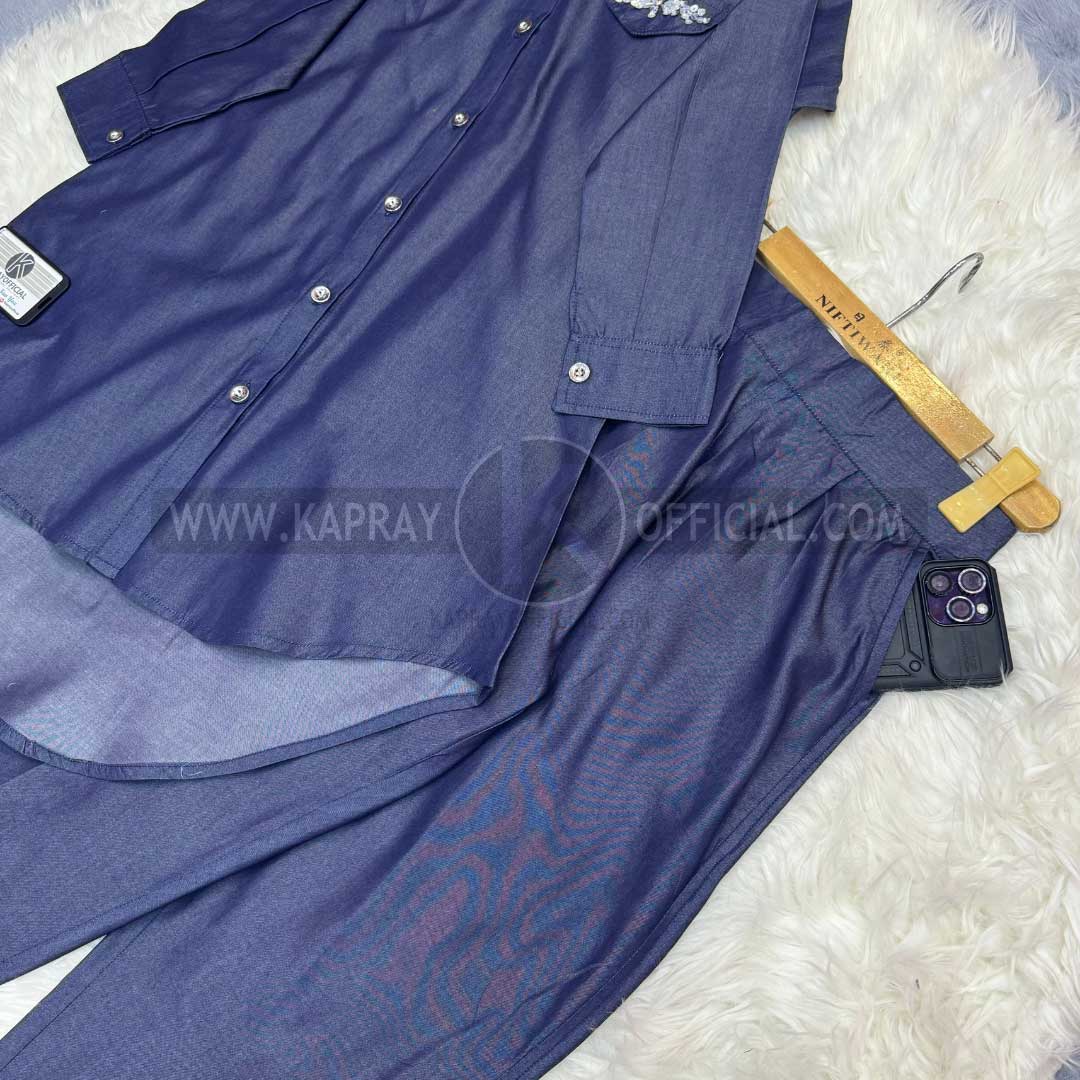 Denim Women Cord Set with Handwork Detailing