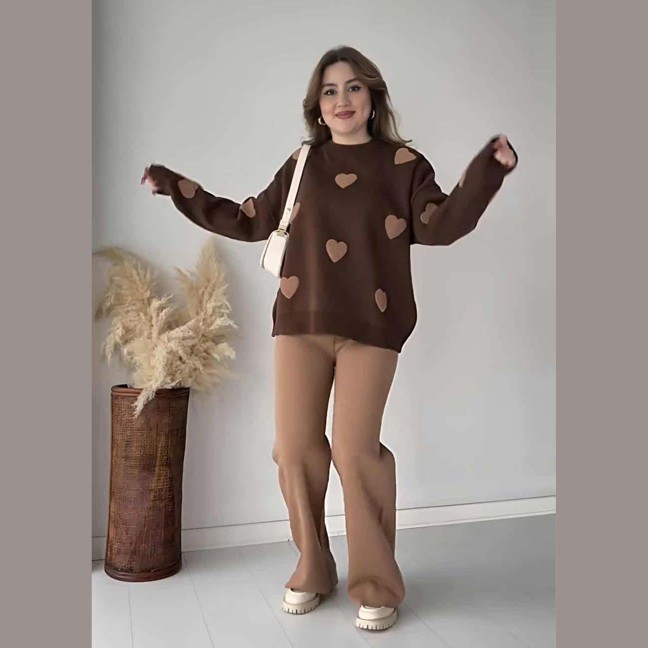 Heart Printed Sweat Style Premium Quality 2-Pcs Winter Tracksuit For Her. WWTS-20