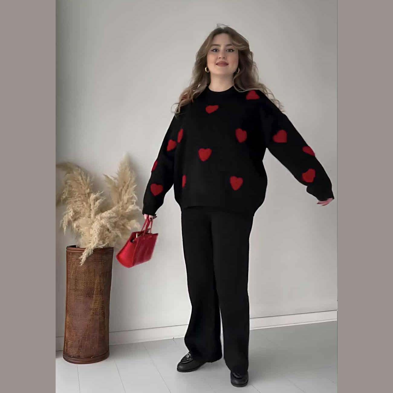 Heart Printed Sweat Style Premium Quality 2-Pcs Winter Tracksuit For Her. WWTS-20
