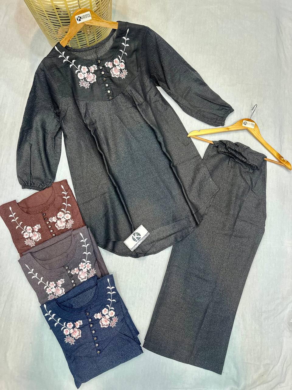 Embroidered Tail Style Shirt & Trouser 2-Piece suit
