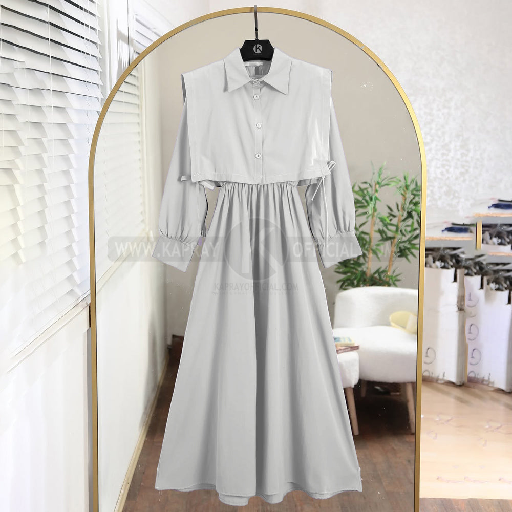 White Premium Turkish Cote Maxi – Classic full-length georgette dress with a buttoned bodice, perfect for formal and casual wear.