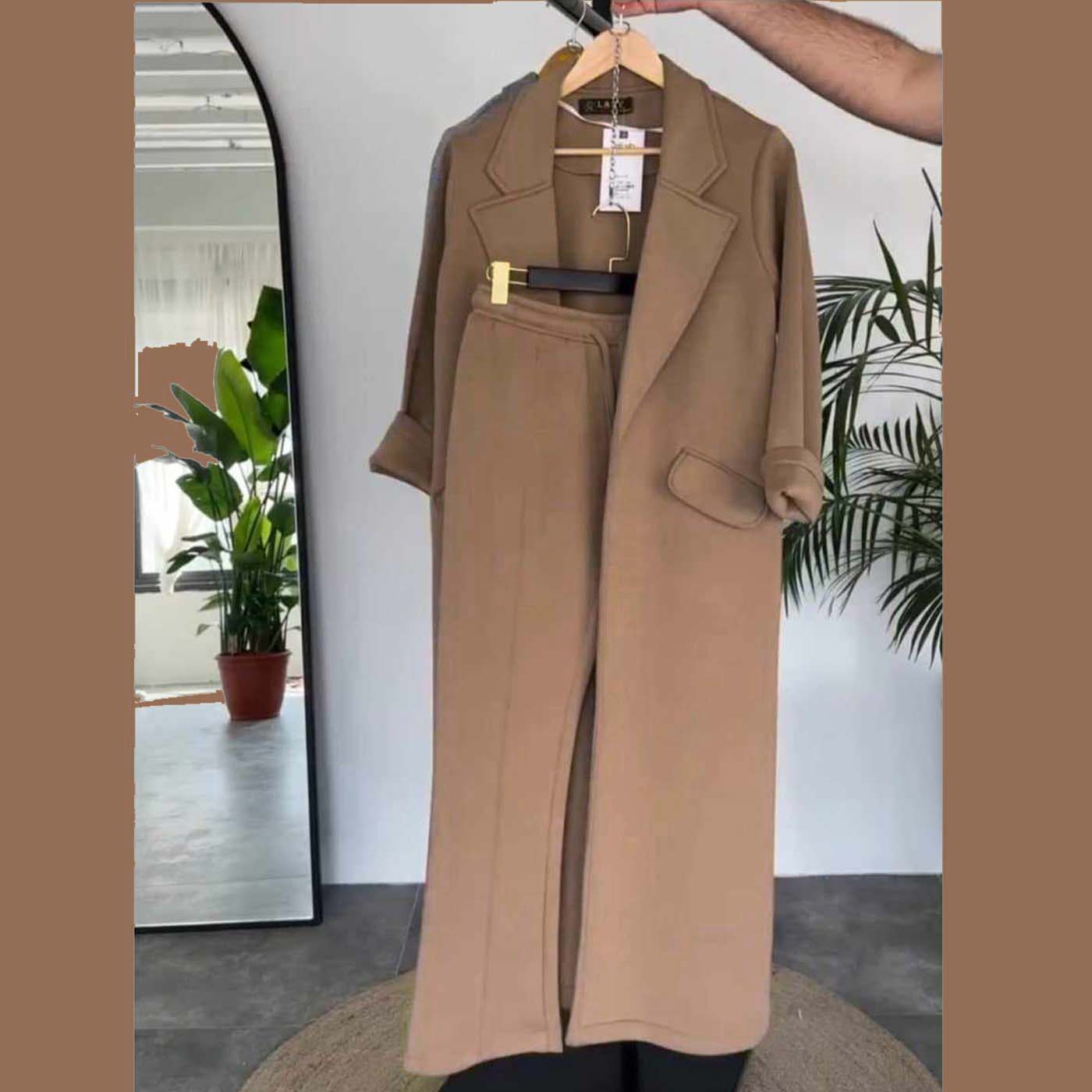 Long Trench Coat Style 2-Pcs Winter Co-Ord Set. WWTS-08
