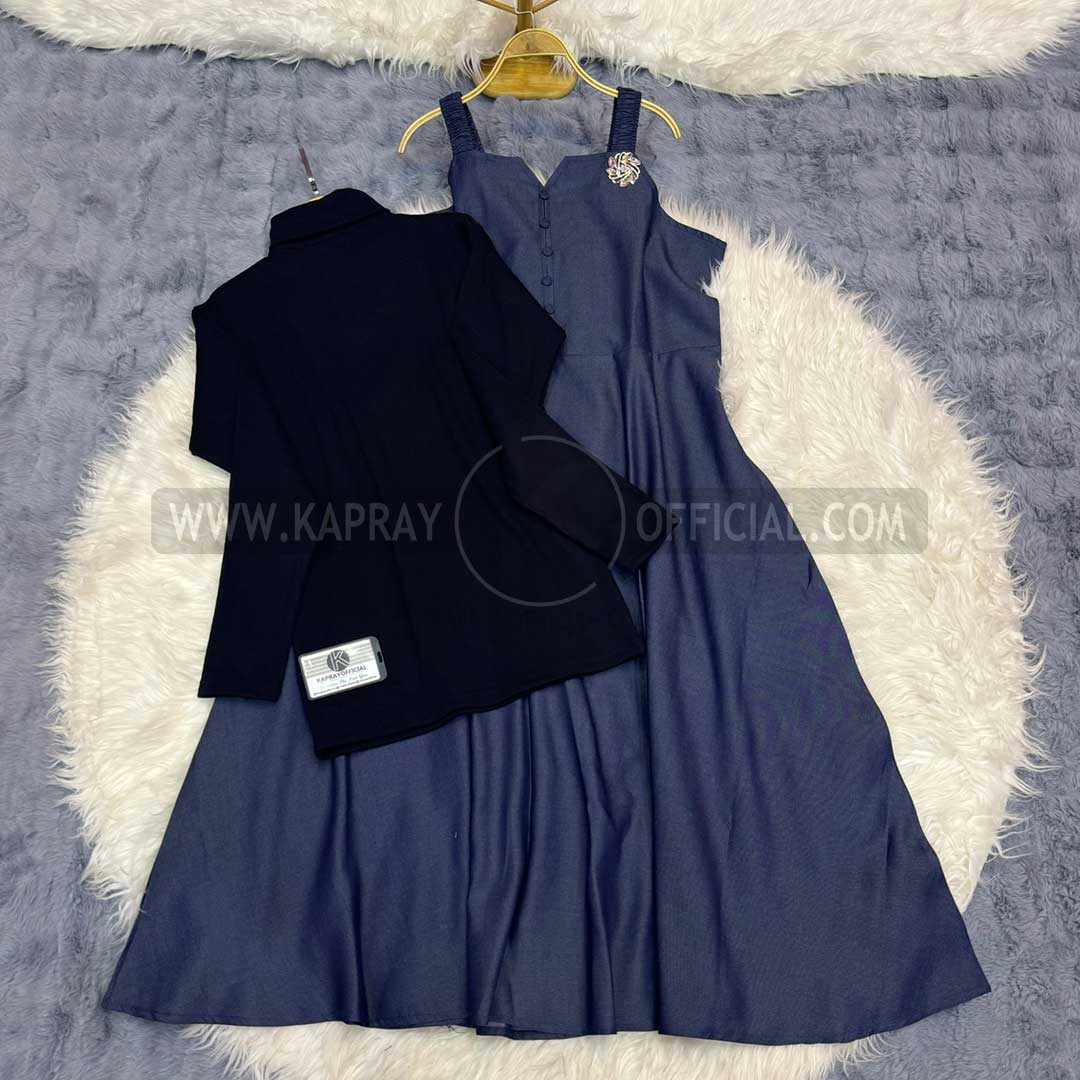 Elegant Denim Maxi with High Neck Detail