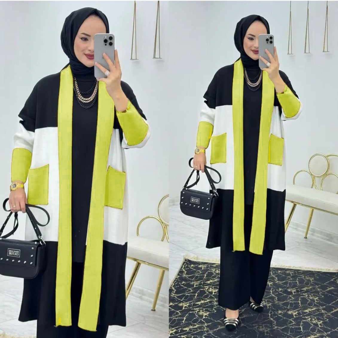 Turkish Patch-Work Gown Style 3-Pcs Winter Co-Ord Set. WWTS-11