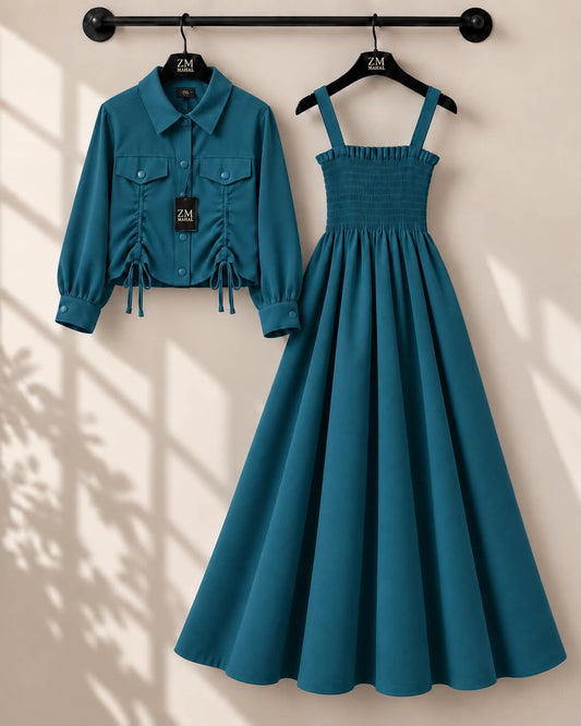 Turkish Ruched Jacket Maxi Set | ZM-003