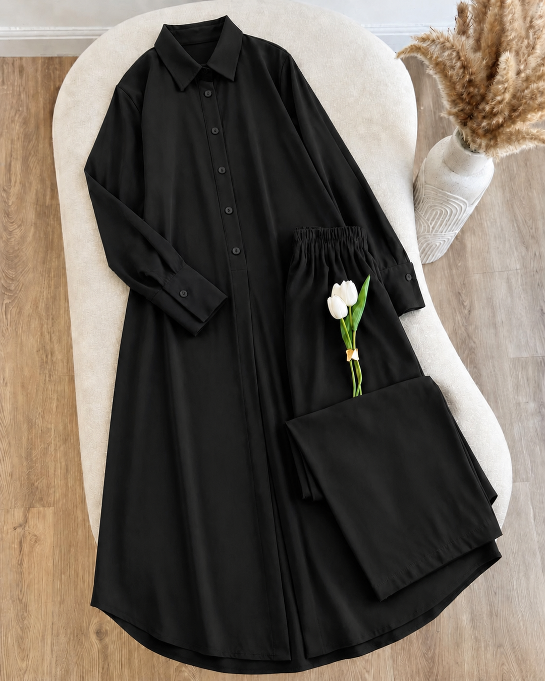 Turkish Longline Shirt & Wide-Leg Set ZM-027