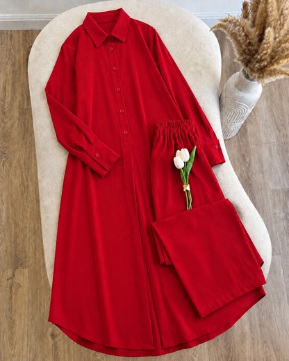 Turkish Longline Shirt & Wide-Leg Set ZM-027