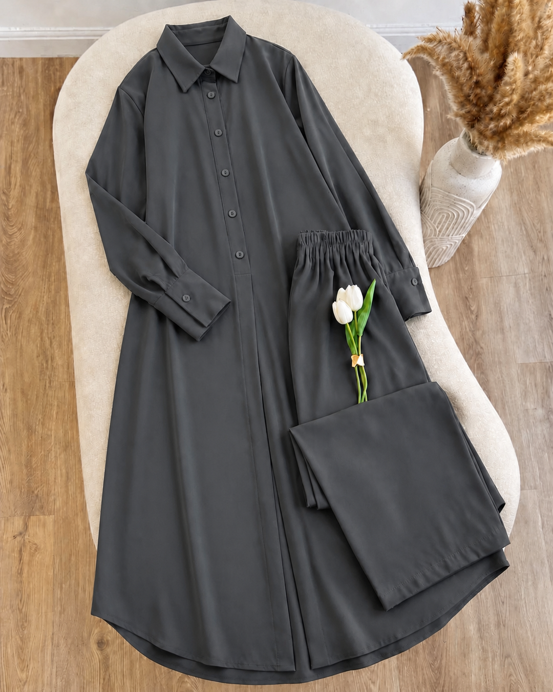 Turkish Longline Shirt & Wide-Leg Set ZM-027