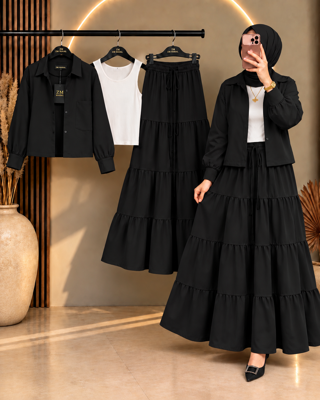 Tiered Skirt Cropped Jacket 3-Piece ZM - 020