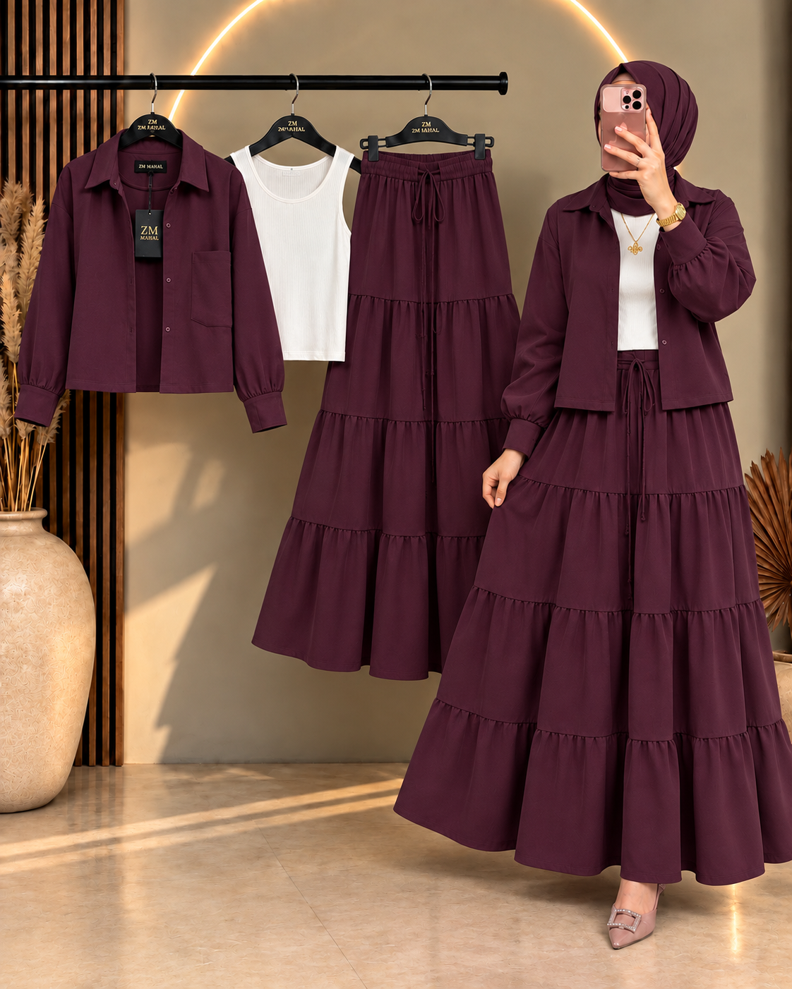 Tiered Skirt Cropped Jacket 3-Piece ZM - 020