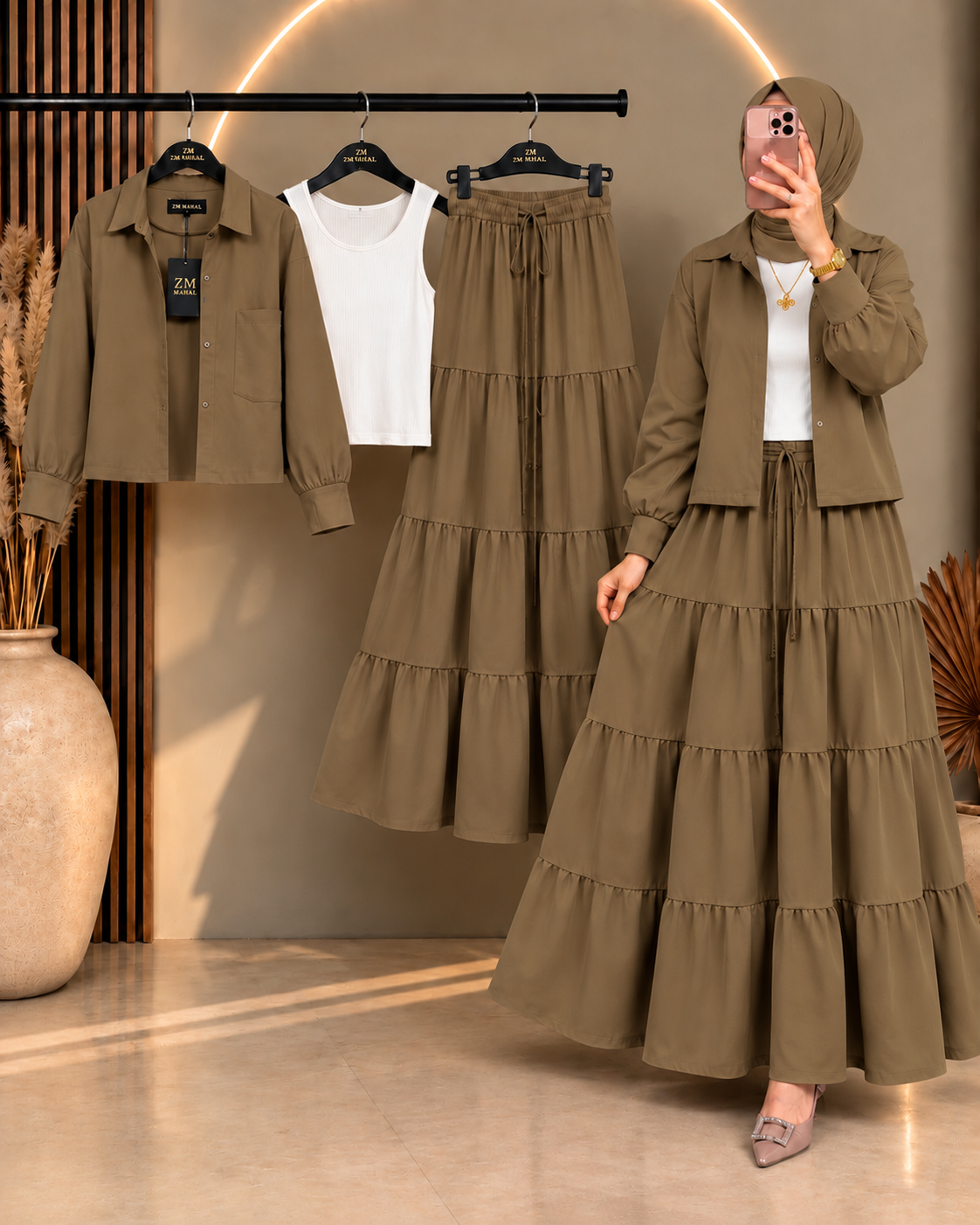 Tiered Skirt Cropped Jacket 3-Piece ZM - 020