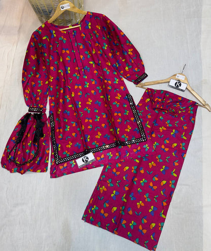 BUTTERFLY Printed 3 Piece Suite PLAZO+ SHIRT+ PURSE