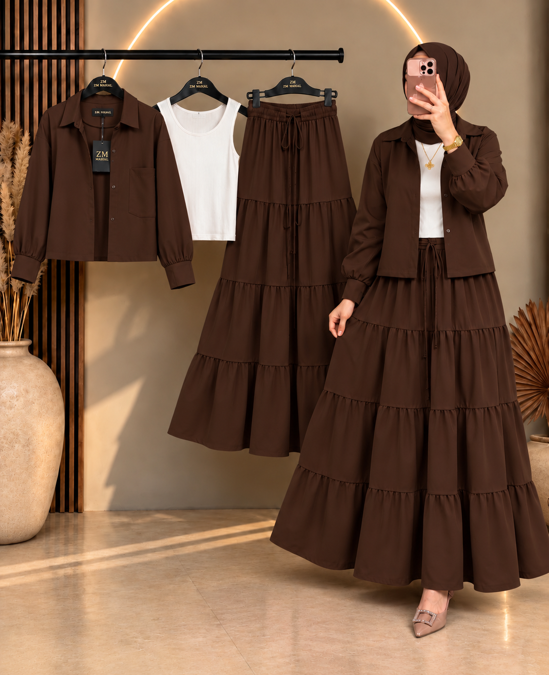 Tiered Skirt Cropped Jacket 3-Piece ZM - 020