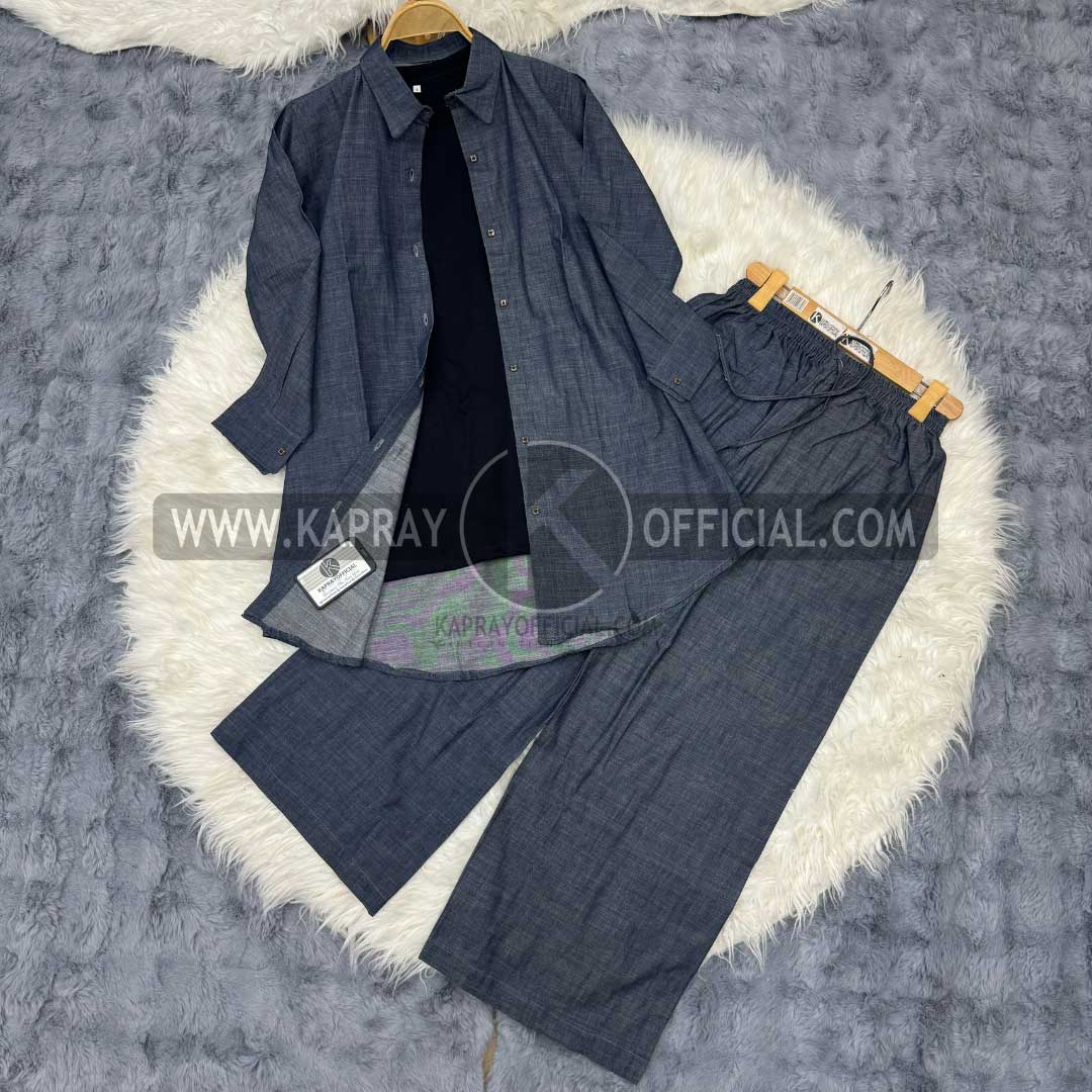 3-Piece Denim Co-Ord Set with Jersey Inner