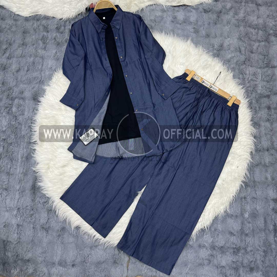 3-Piece Denim Co-Ord Set with Jersey Inner