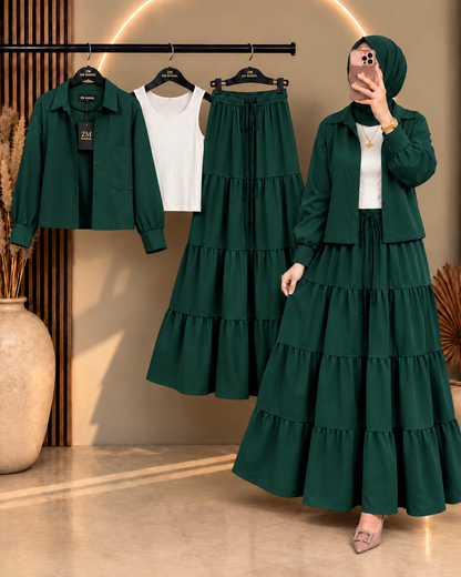 Tiered Skirt Cropped Jacket 3-Piece ZM - 020