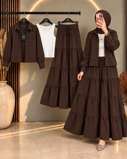 Tiered Skirt Cropped Jacket 3-Piece ZM - 020