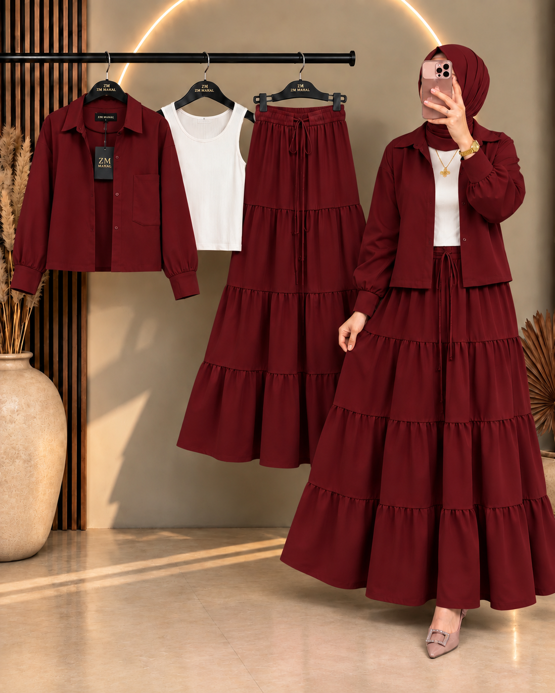 Tiered Skirt Cropped Jacket 3-Piece ZM - 020
