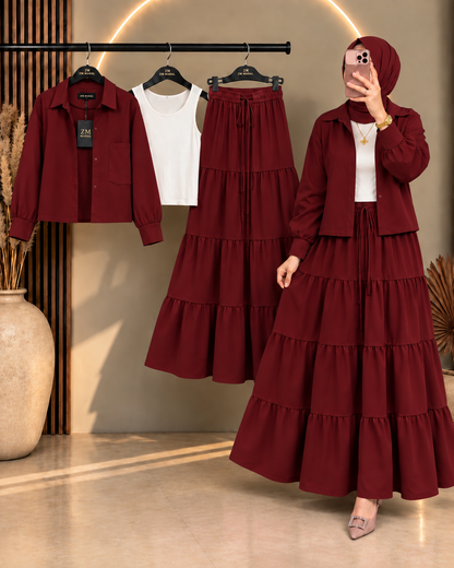 Tiered Skirt Cropped Jacket 3-Piece ZM - 020