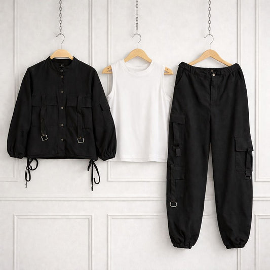 Women’s Cargo Jacket & Wide-Leg Pants Co-ord Set K-1