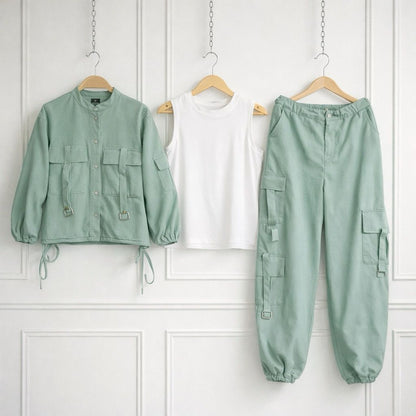 Women’s Cargo Jacket & Wide-Leg Pants Co-ord Set K-1