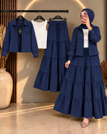Tiered Skirt Cropped Jacket 3-Piece ZM - 020