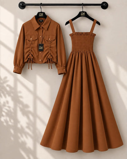 Turkish Ruched Jacket Maxi Set | ZM-003