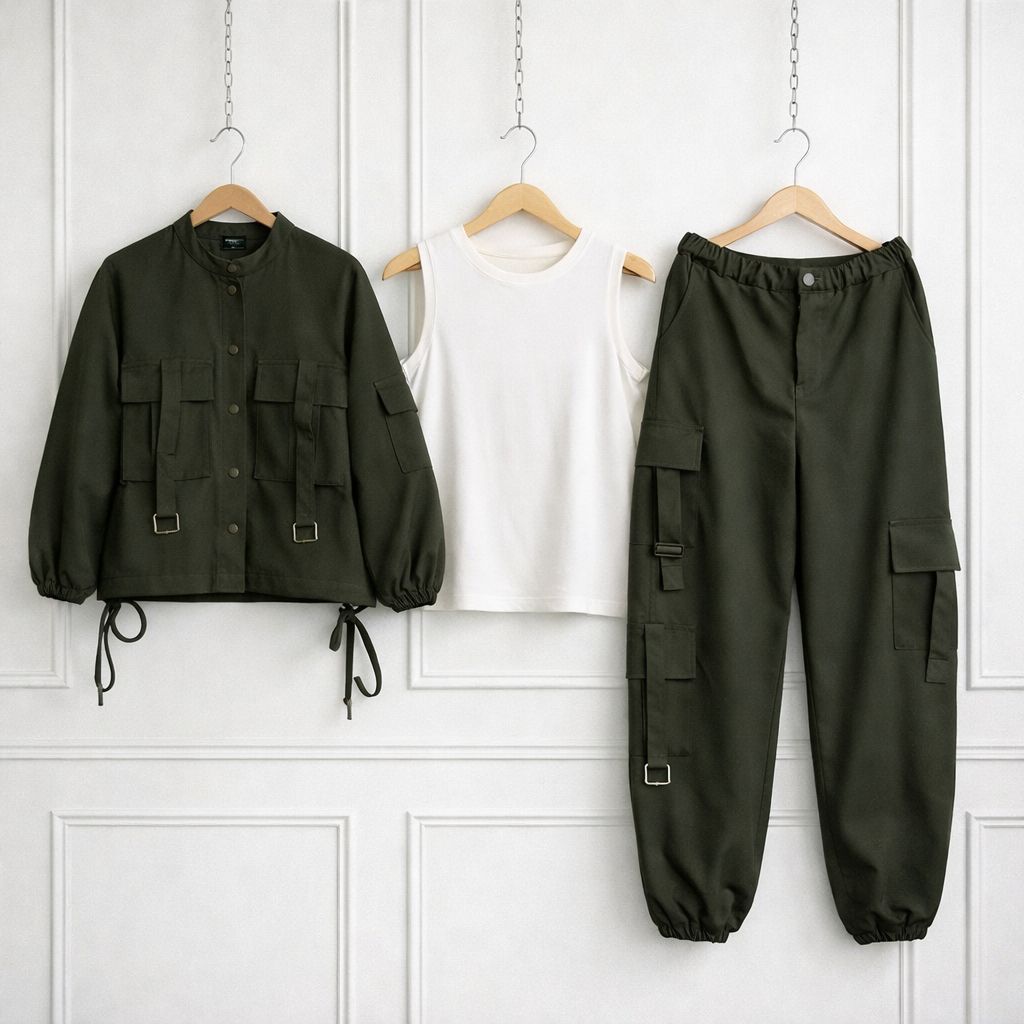 Women’s Cargo Jacket & Wide-Leg Pants Co-ord Set K-1