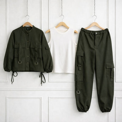 Women’s Cargo Jacket & Wide-Leg Pants Co-ord Set K-1