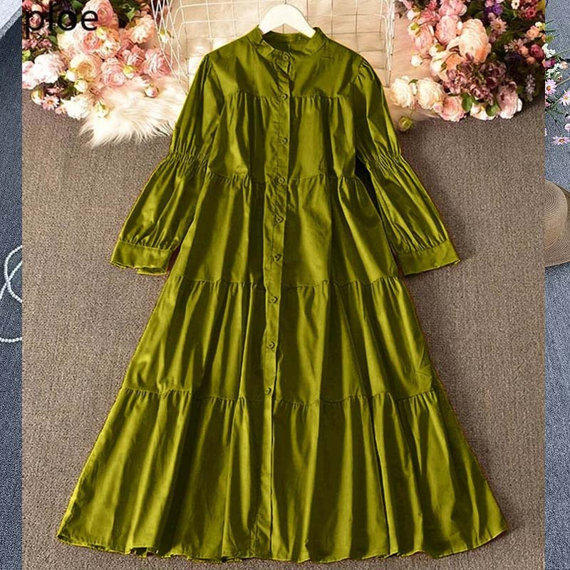 Panel Work Long Frock. Parrot Green M