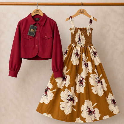 Floral Maxi Dress Set for Women – Turkish Style Smokie Maxi with Jacket