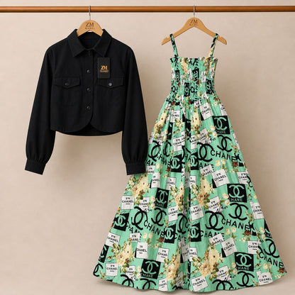 Floral Maxi Dress Set for Women – Turkish Style Smokie Maxi with Jacket