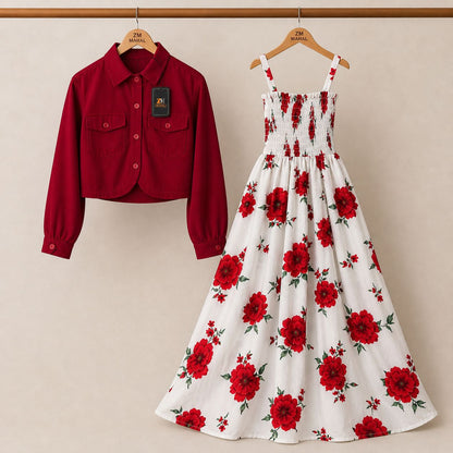 Floral Maxi Dress Set for Women – Turkish Style Smokie Maxi with Jacket