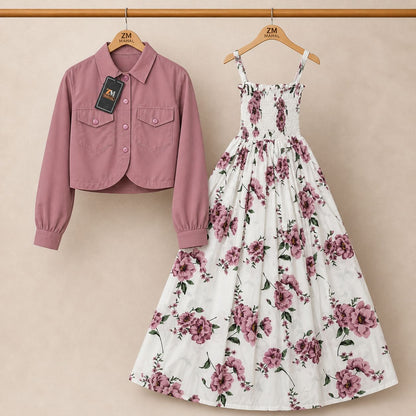 Floral Maxi Dress Set for Women – Turkish Style Smokie Maxi with Jacket