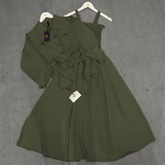 Chic 2-Piece Layered Dress with Adjustable Ribbon Style