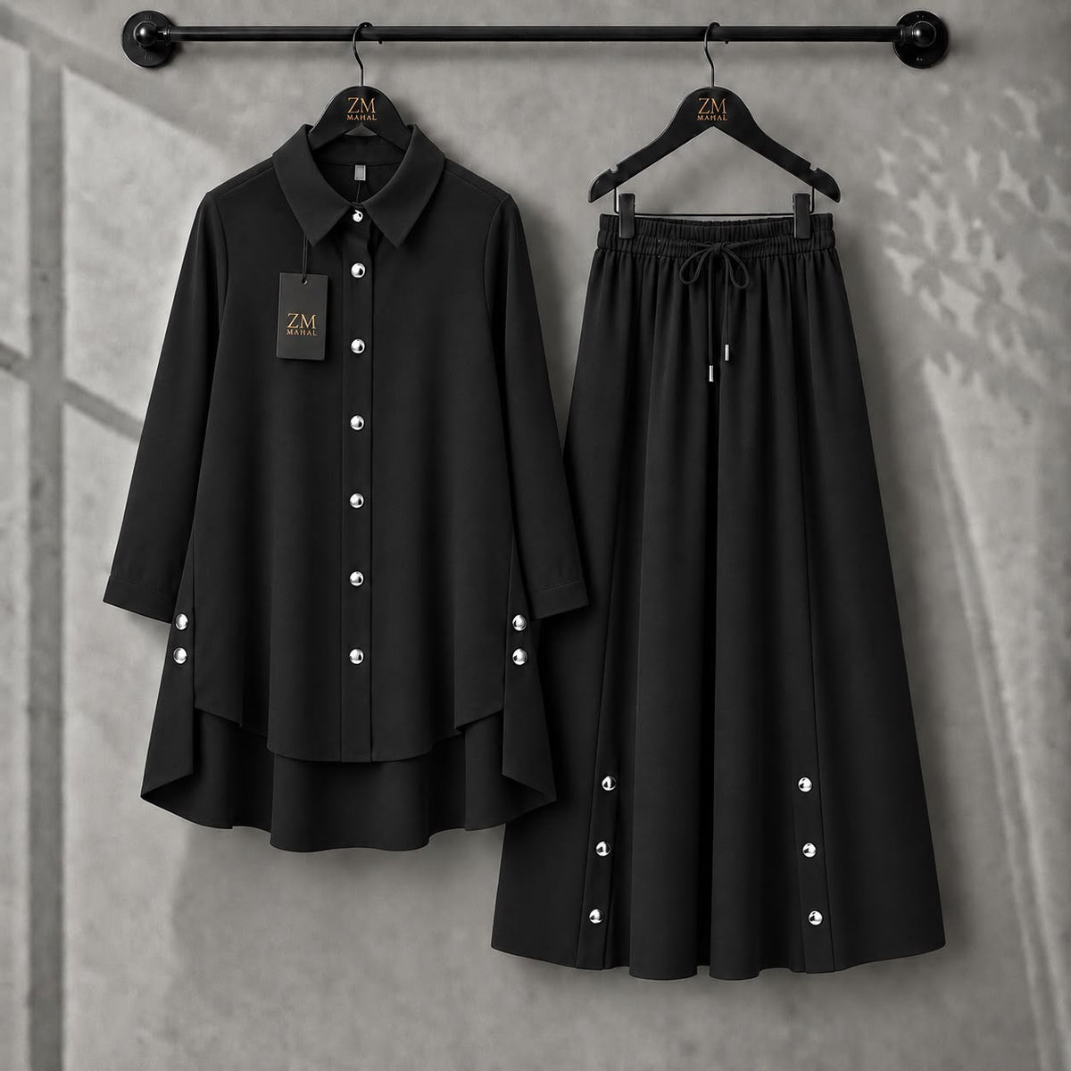 Aylin Turkish High-Low Co-Ord Set in Black - women’s 2-piece outfit | KaprayOfficial