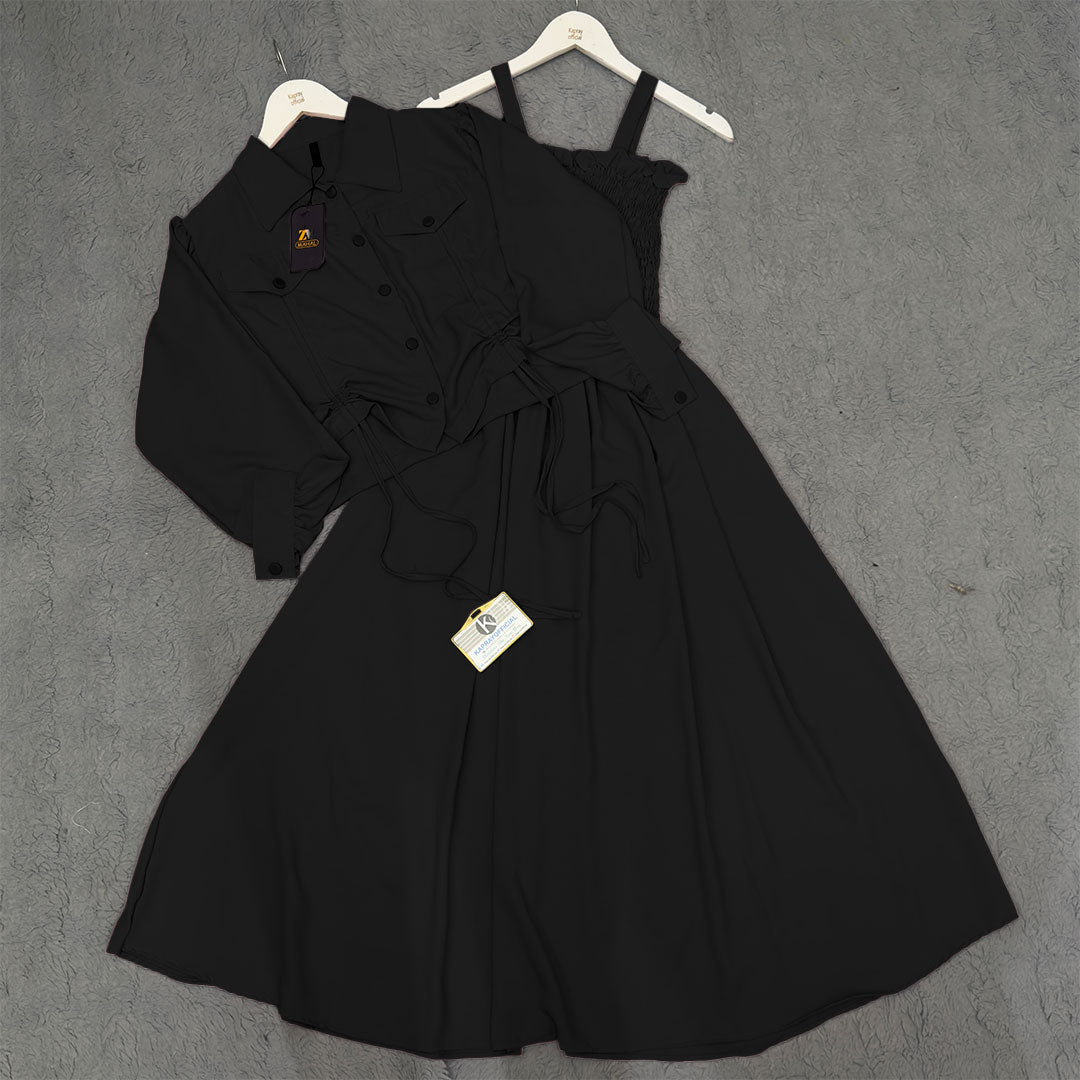 Chic 2-Piece Layered Dress with Adjustable Ribbon Style