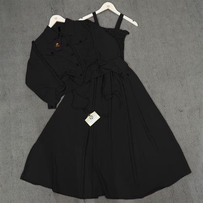 Chic 2-Piece Layered Dress with Adjustable Ribbon Style